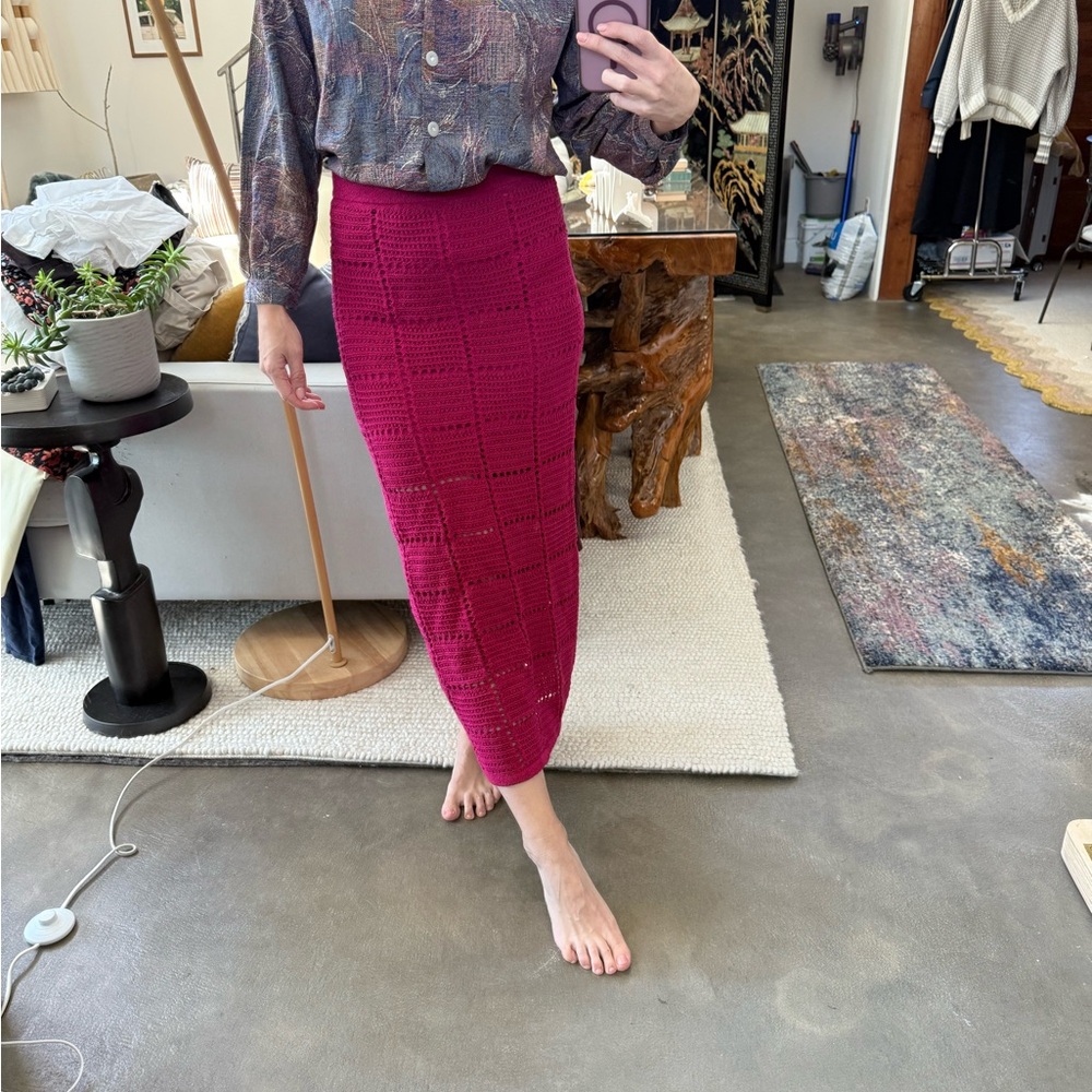 Mango Fuchsia Crochet Midi Skirt - Size Medium